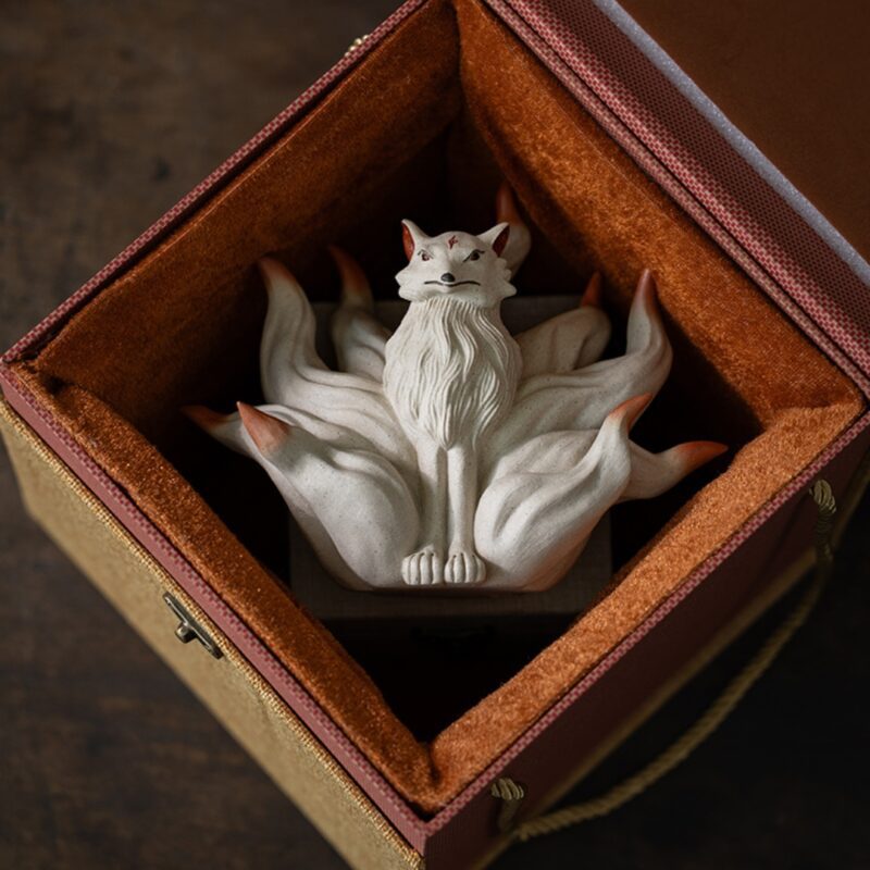 Handmade Zisha Yixing Clay Nine-Tailed Fox Ornament Decoration
