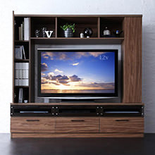 木目調が映える美しい収納一体型 ハイタイプテレビボードの詳細