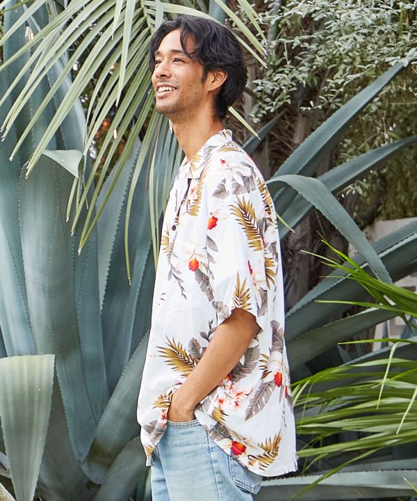 ハワイアンアロハメンズシャツ【TWO PALMS】(L NAVY): 『Kahiko(カヒコ