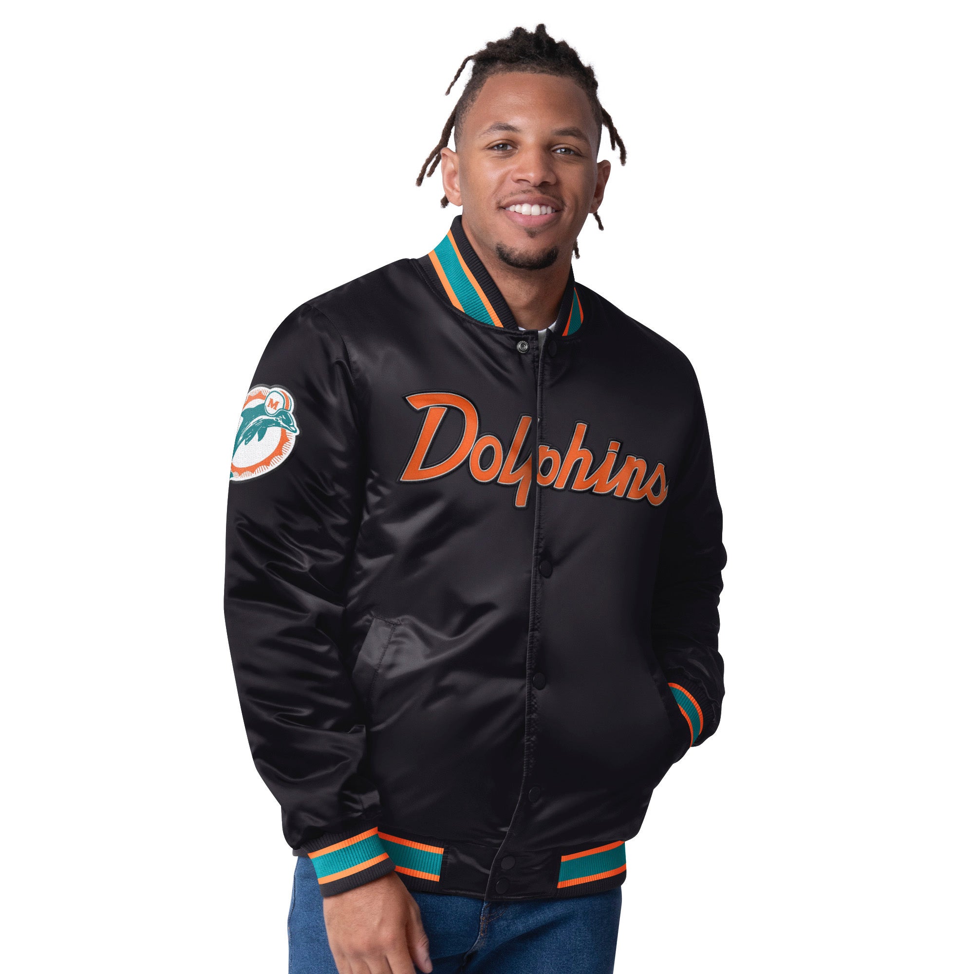 Miami Dolphins Classic Vintage Reversible Starter Jacket- Aqua / Black