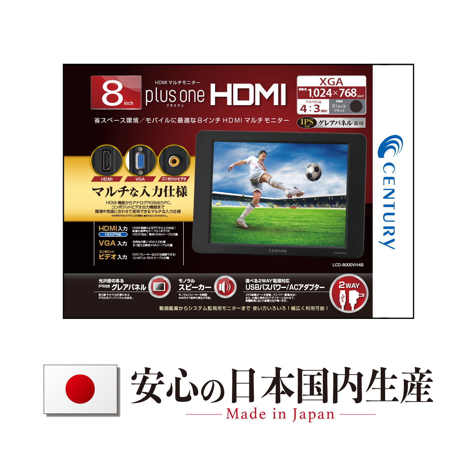 販売終了】 8インチHDMIマルチ モニター plus one HDMI (LCD-8000VH4B