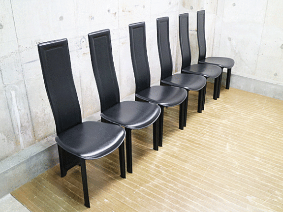 IDC大塚家具】黒革 ハイバックチェア/ダイニングチェア 椅子 出張買取