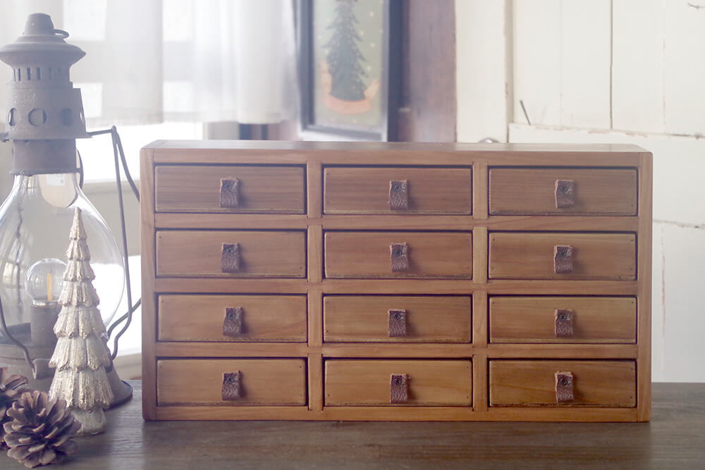 3列4段アンティーク風木製小引出し｜アンティーク風収納木箱｜通販