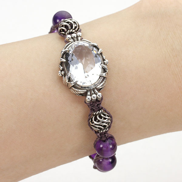 ネオタキオン[恋愛成就]水晶&アメジストブレスレット{2・4月誕生石