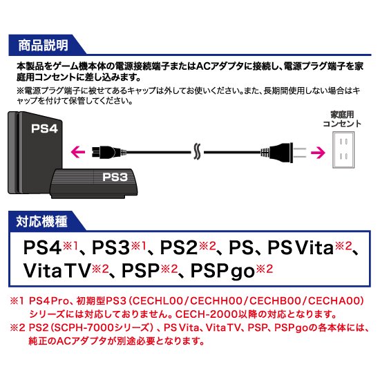 PSシリーズ用 マルチ電源ケーブル | PS4用 周辺機器アクセサリー