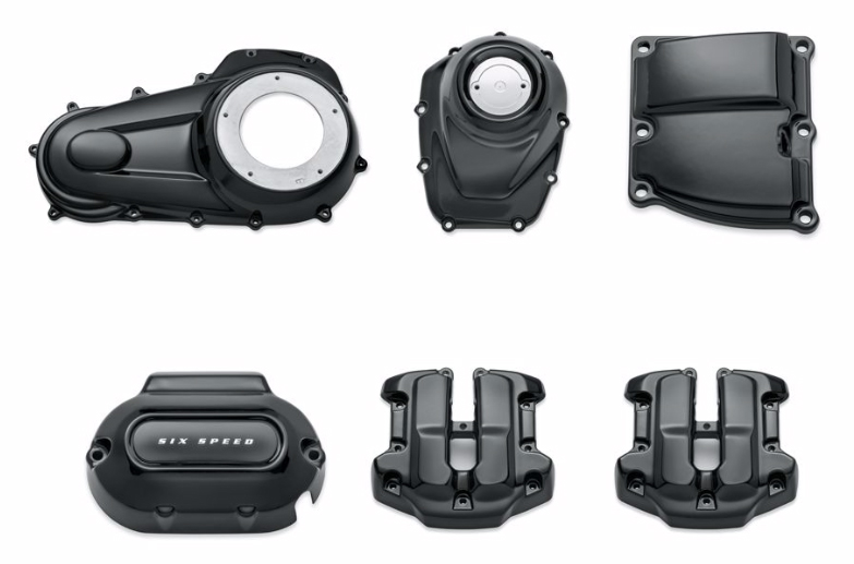 グロスブラック エンジンカバーキット 6ピース - Harley Davidson