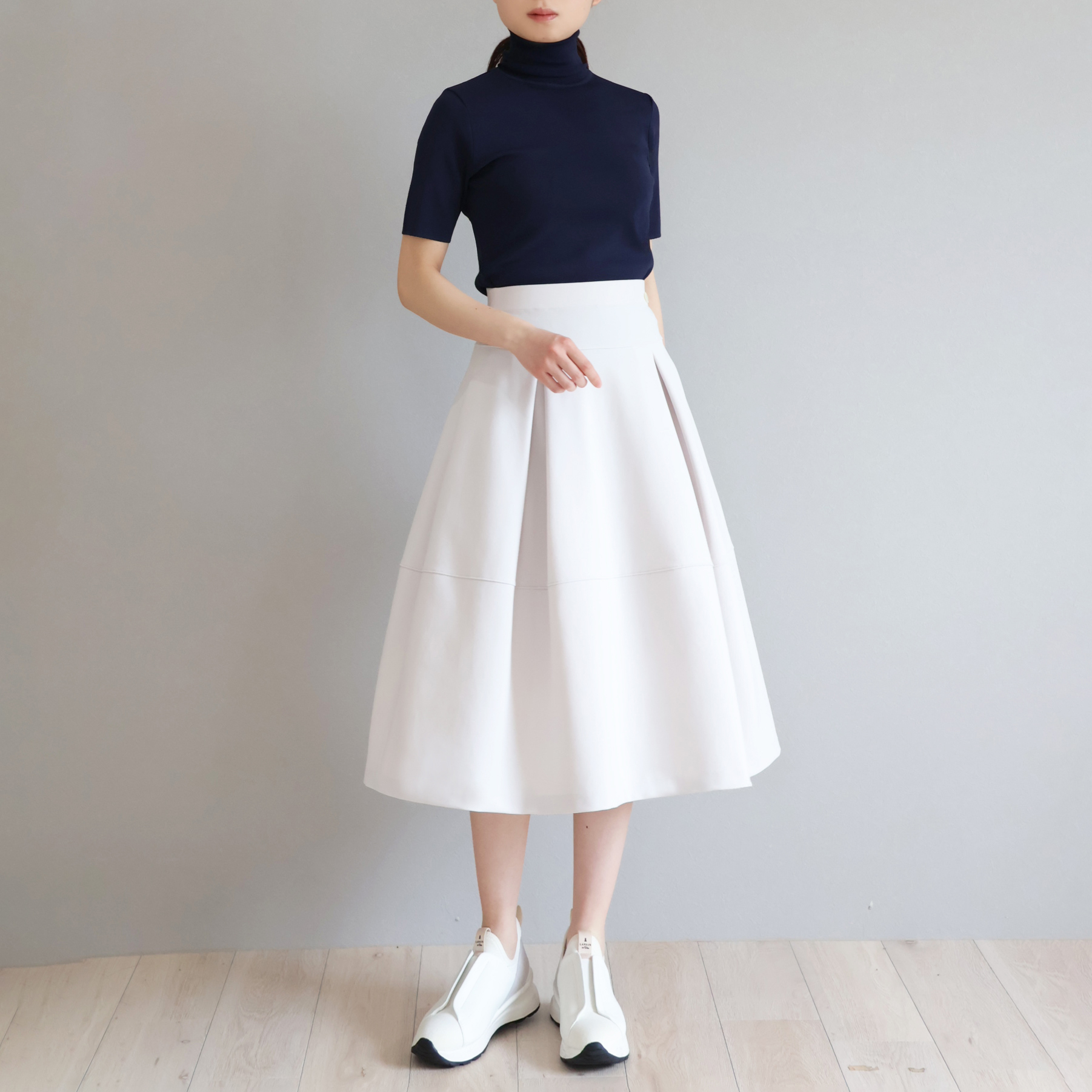 ロング丈】 ポケット付 ボックスタック 切り替えフレアスカート