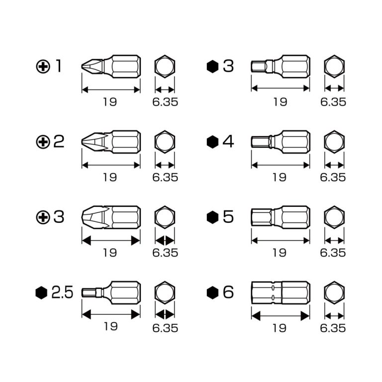 溝付超短ビット プラス＆六角レンチ8PCS （手動ドライバー用） | ANEX