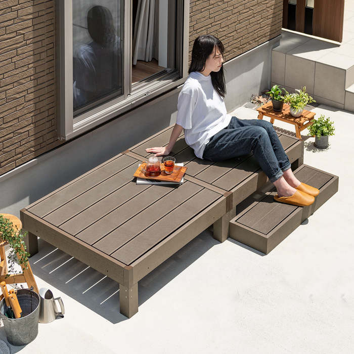 人工木ウッドデッキ ecofeel(エコフィール)縁台2台+ステップセット
