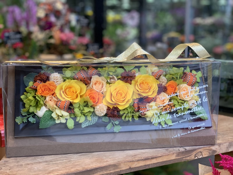 長方形フレーム大/プリザーブドフラワー（オレンジ系） - フローリスト