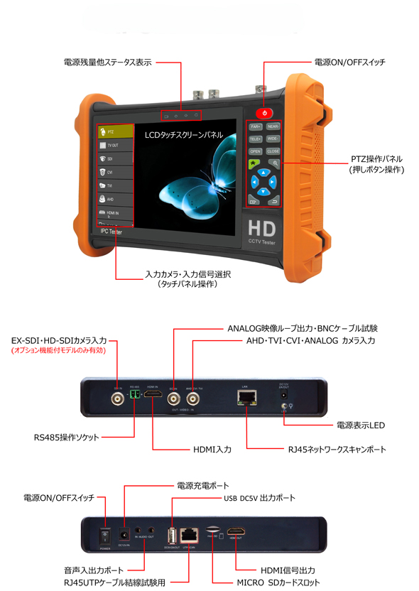 TVI, AHD、CVI 対応7インチ現場用モニター XPCLD-HD700A | 防犯カメラ
