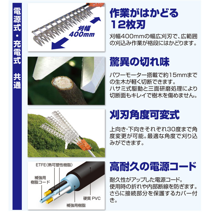 太丸バリカン 電源式 1.6M (長尺電動植木バリカン) - 大工道具・金物の