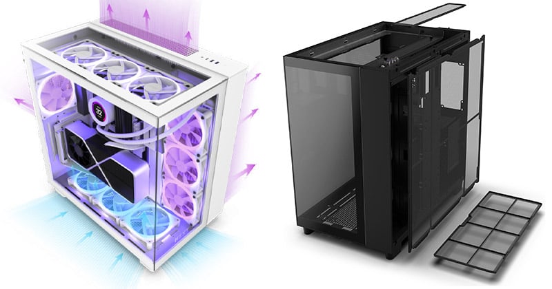 NZXT H9 Elite Black 2層構造ミドルタワーPCケース 強化ガラスモデル