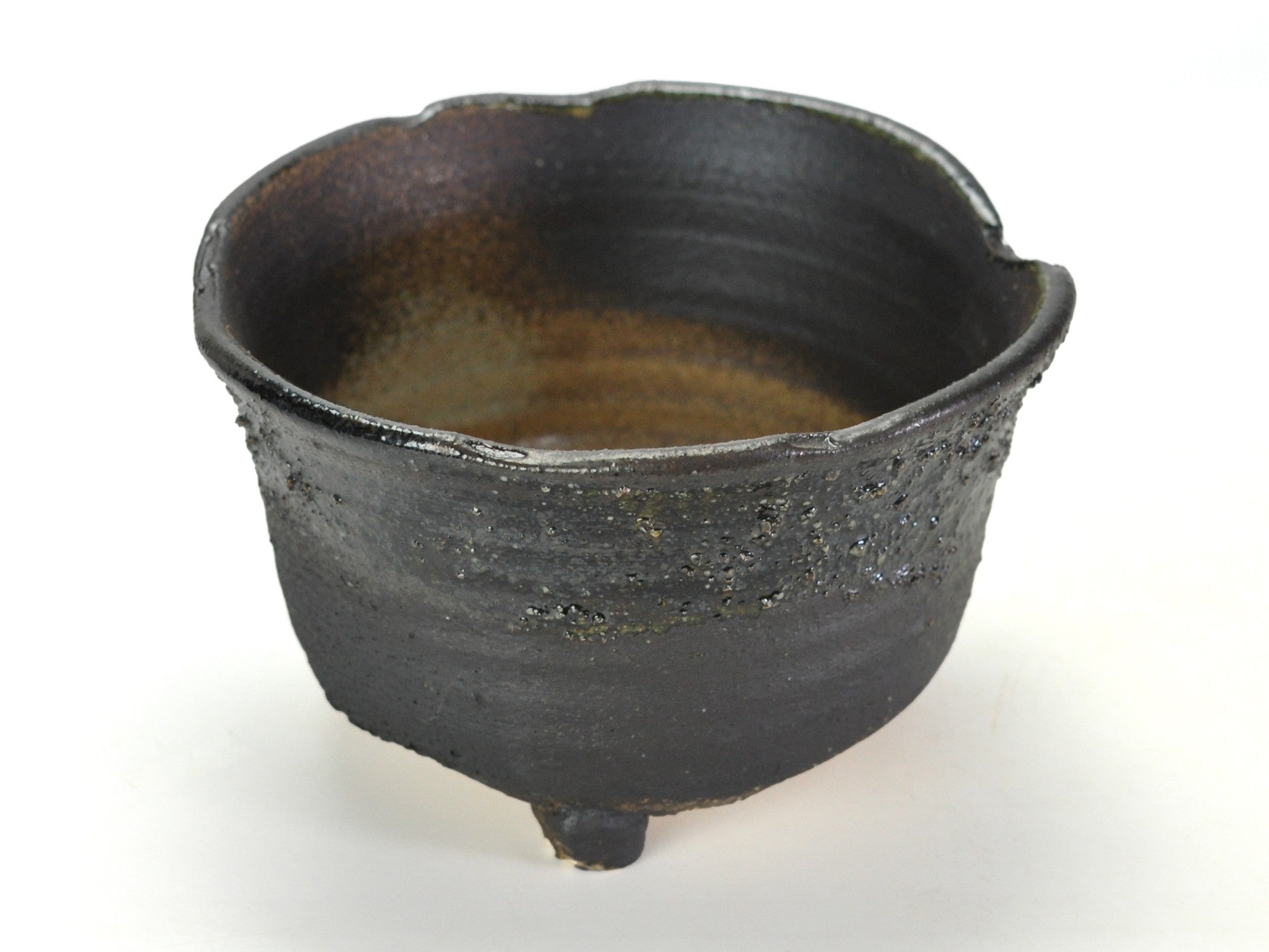 信楽焼 茶窯変丸深鉢足つき 6号 幅19cm×高さ11.7cmの販売｜盆栽妙