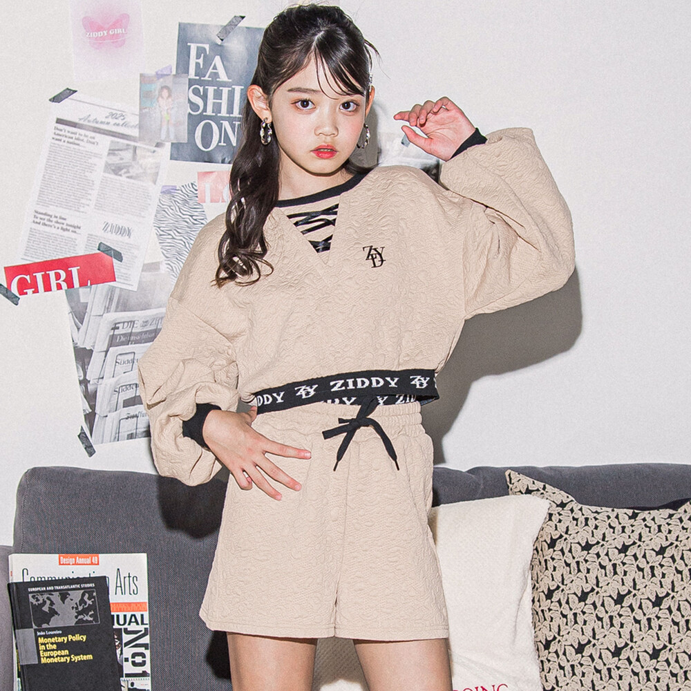 膨れジャガードトレーナー＆ショートパンツセット(130~160cm)(130cm