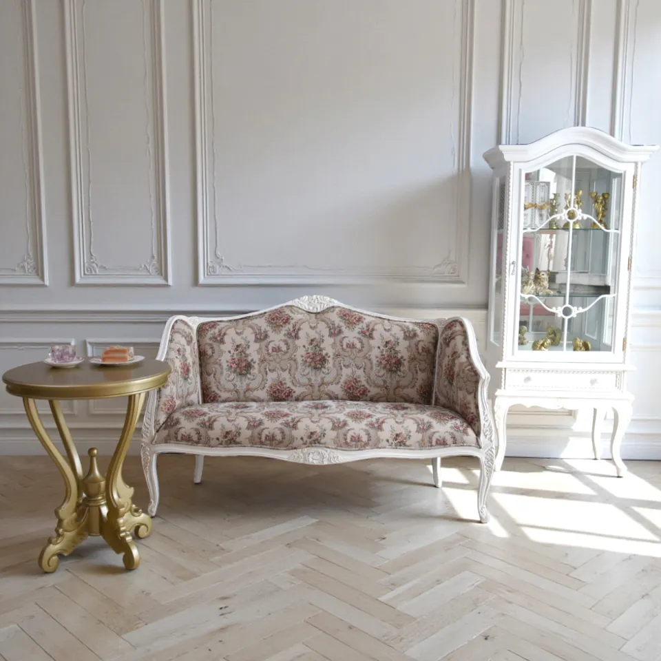 ロココ調 2人掛け ソファ 2人用 ゴブラン ホワイト 幅148cm 猫脚