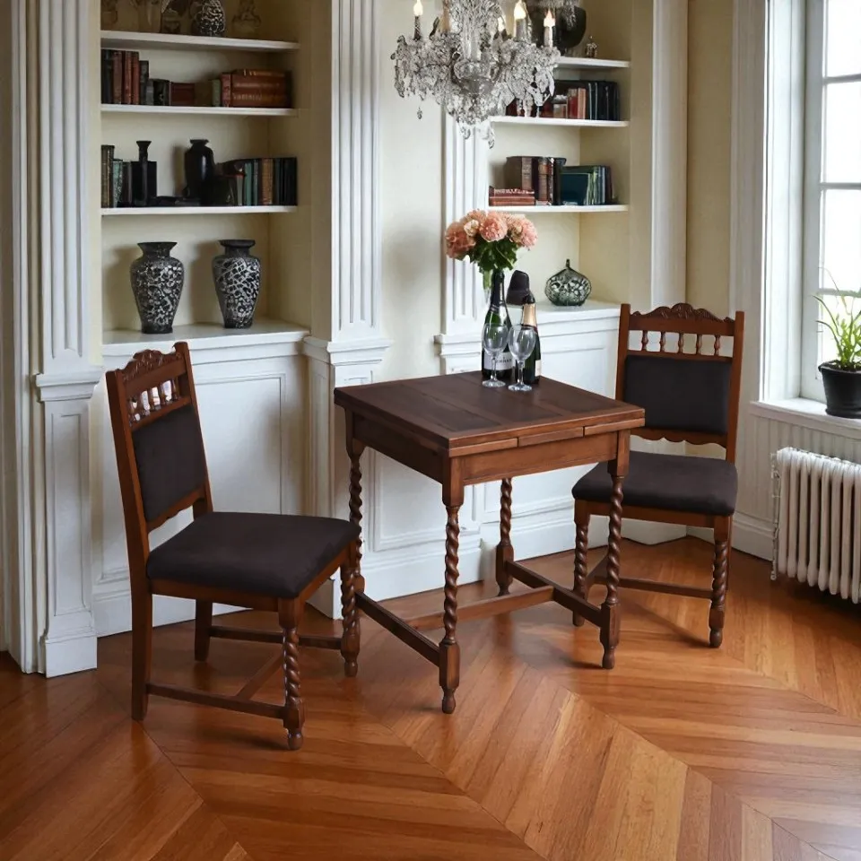 英国調 ダイニングセット 3P 伸長式テーブル 2人掛け 幅60～100cm