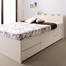 たっぷり収納がいい 棚・コンセント付国産頑丈チェスト収納ベッド