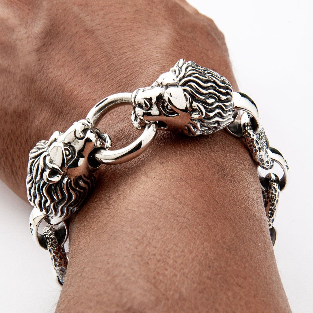 ライオンヘッド スターリングシルバー バイカーブレスレット