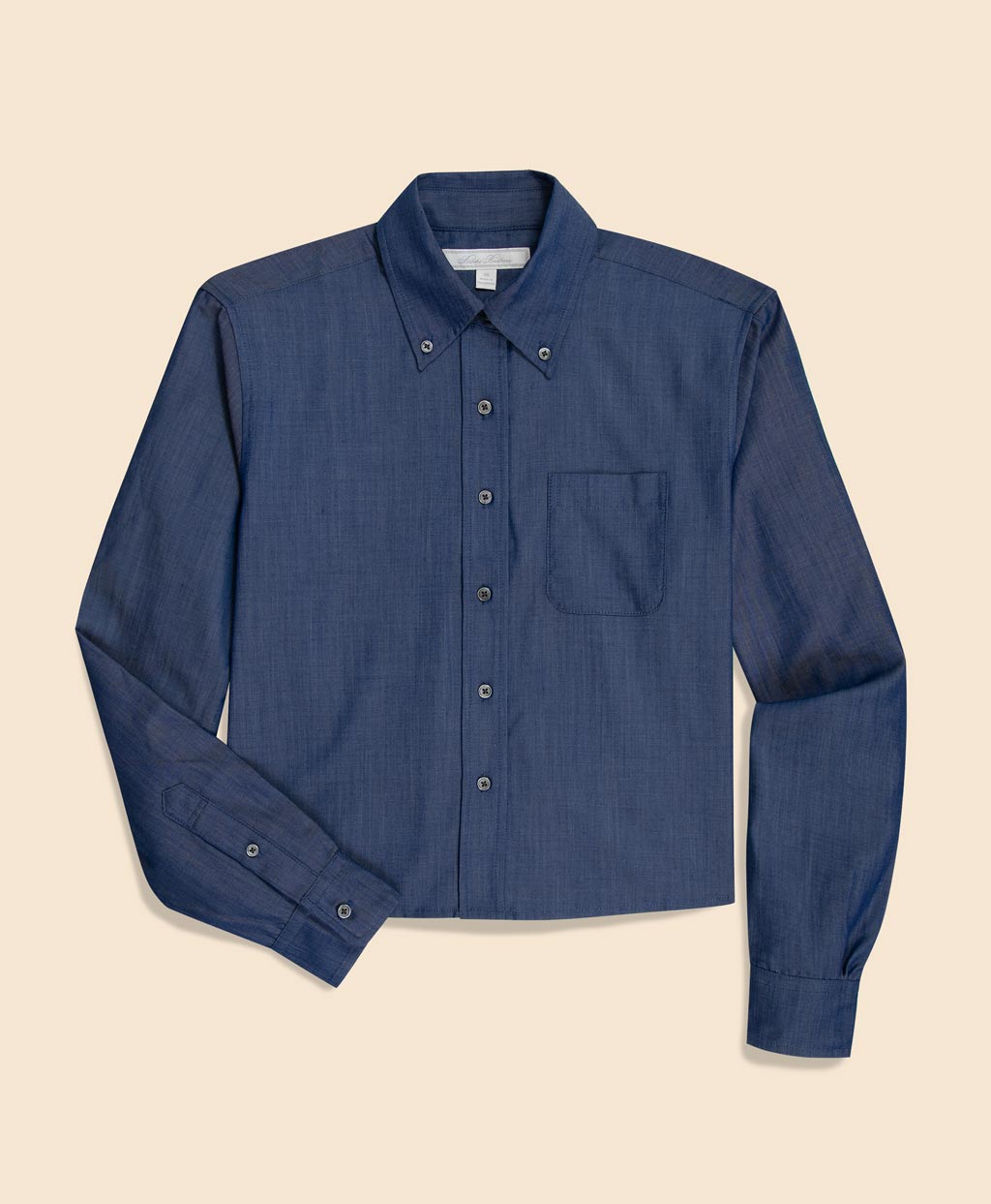 ポリエステル／レーヨン シャンブレー クロップド ボタンダウンシャツ
