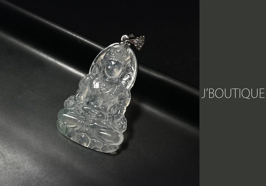 ミャンマー産天然無処理翡翠 仏像 菩薩様 ペンダント 手石