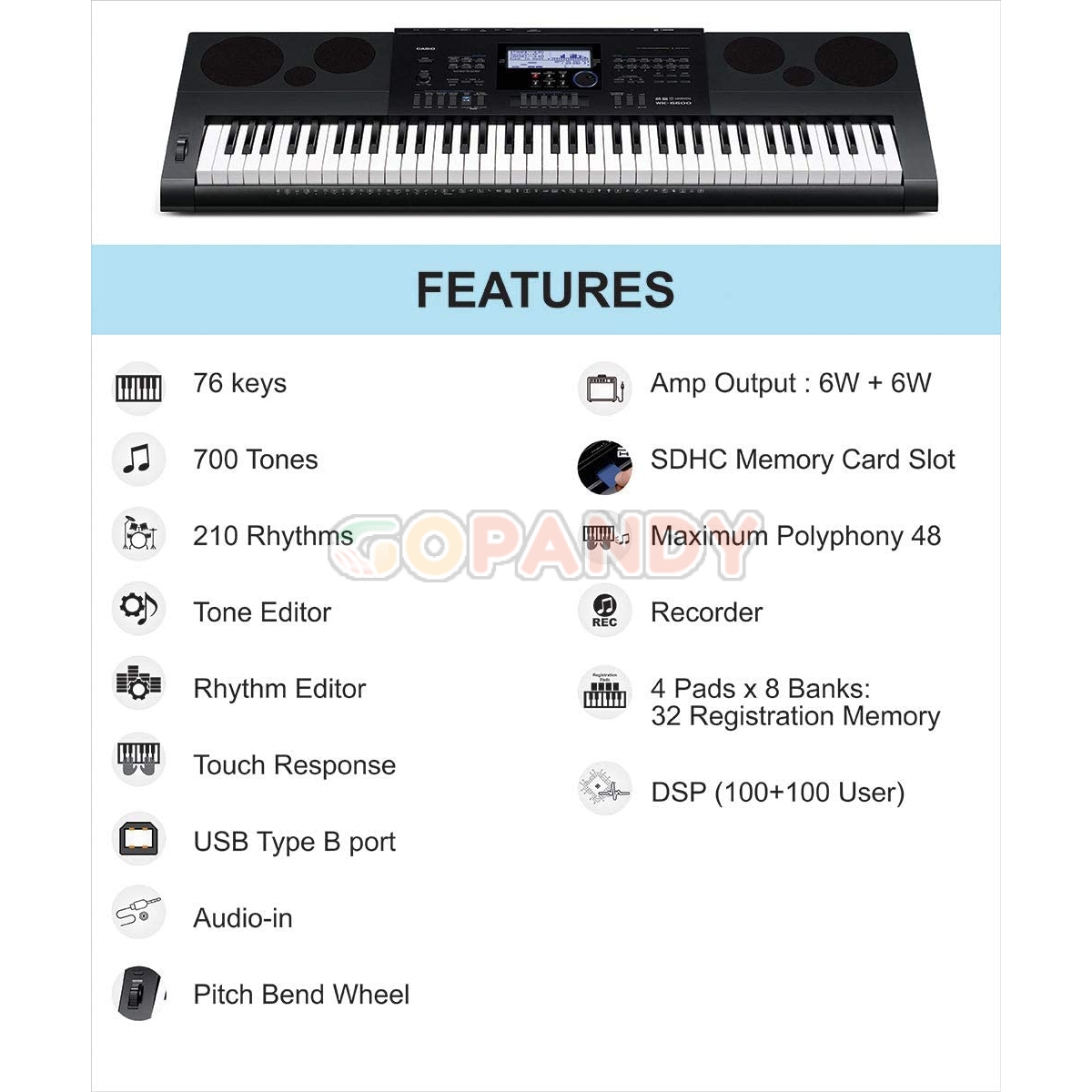 Casio WK 6600 Workstation Keyboard with Sequencer and Mixer