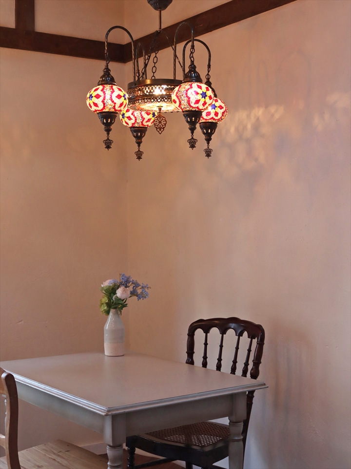 トルコランプ モザイクガラスランプシャンデリア 4灯 直径62cm 高さ