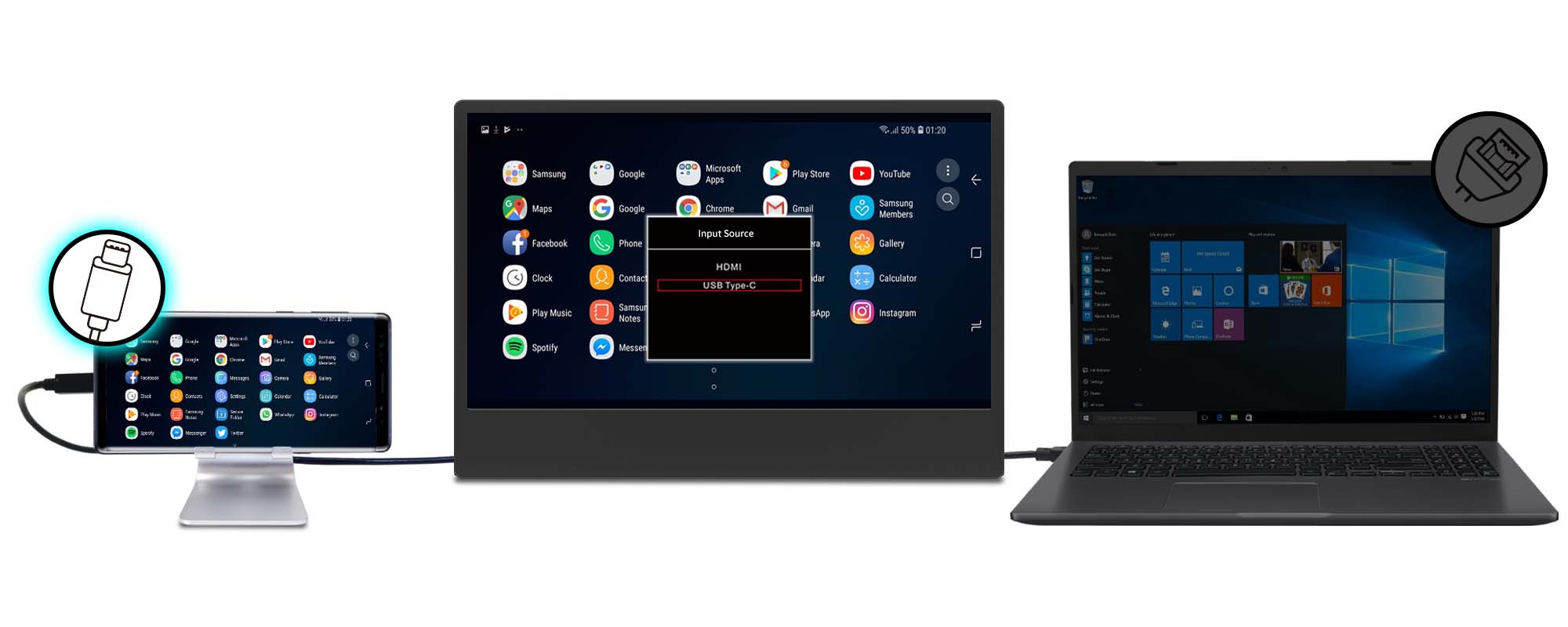 M505E モバイルモニター USB-C モニター 折りたたみ 背面接続| Gechic