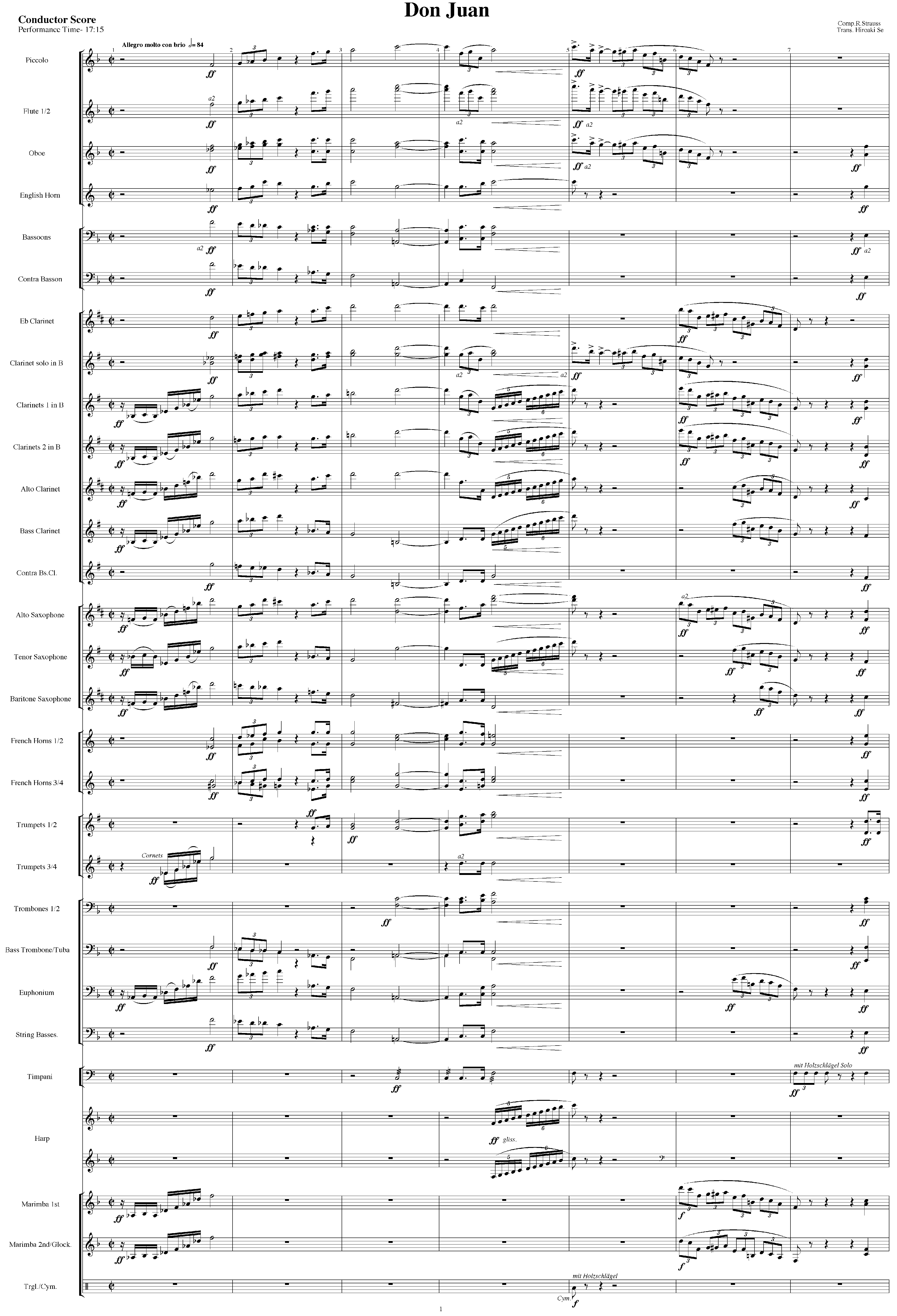 瀬浩明アレンジ吹奏楽譜 R.シュトラウス:交響詩「ドン・ファン