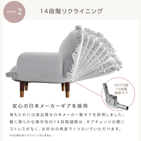 フリル付ベロアソファ 2人掛け【Chammy -チャミー-】 SH-07-OKBF-2