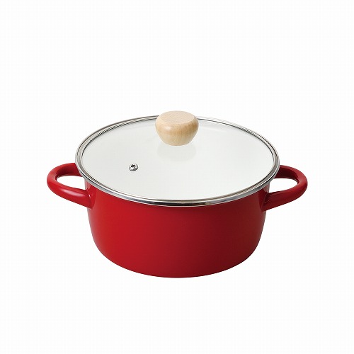 クレヴィア ホーローガラス蓋両手鍋20cm(レッド) HB-5297 パール金属