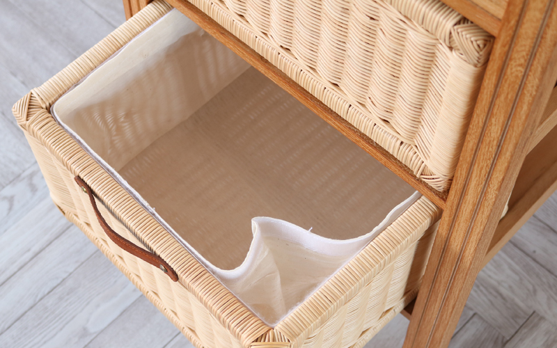 チーク無垢材とラタンのランドリーチェスト G843XP サンフラワーラタン