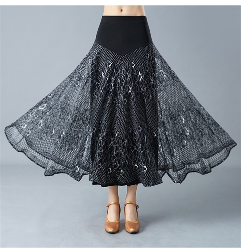 大人な黒いレースが軽やかなロングスカート 黒 丈85cm 【完成品☆社交