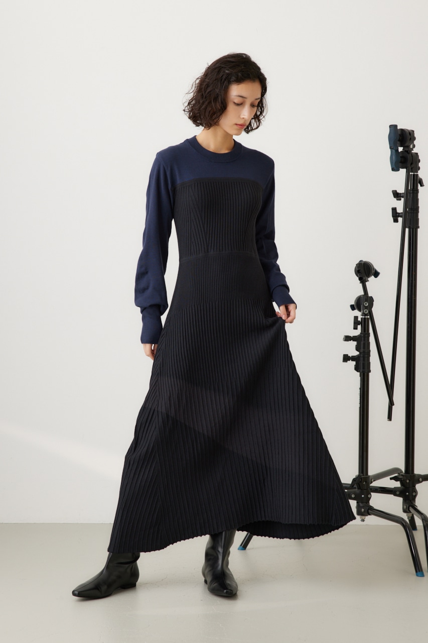 AZUL BY MOUSSY | バイカラービスチェドッキングニットワンピ