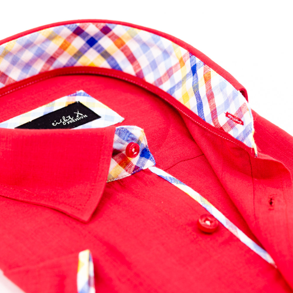 Red Linen Shirt | Designer Menswear | Eight-X