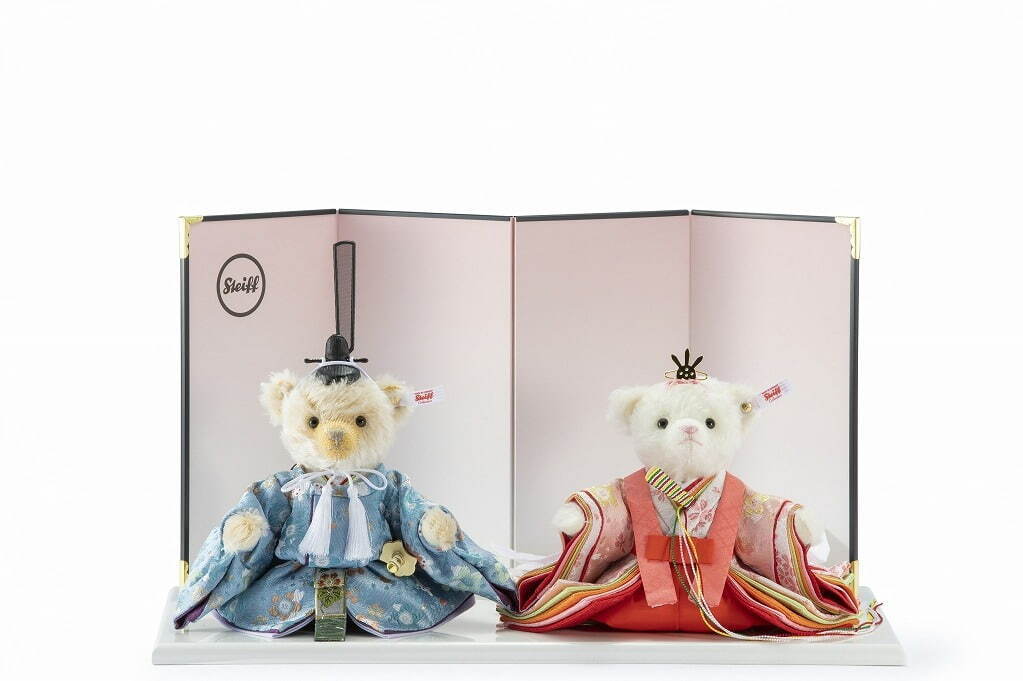 シュタイフ「テディベア ひな人形」菱柄＆桜の着物を纏った“和風