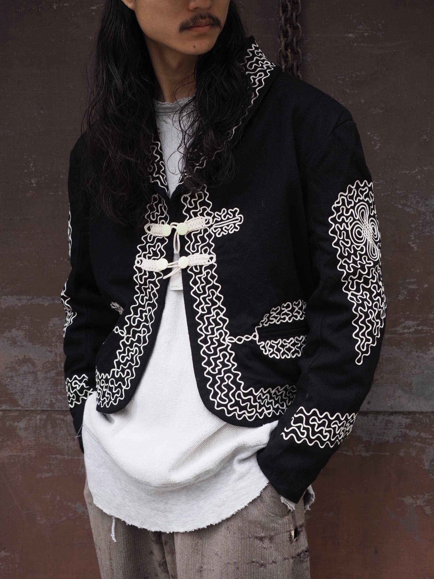 60年代 60s 黒 ブラック セットアップ メキシコ 刺繍 ショールカラー