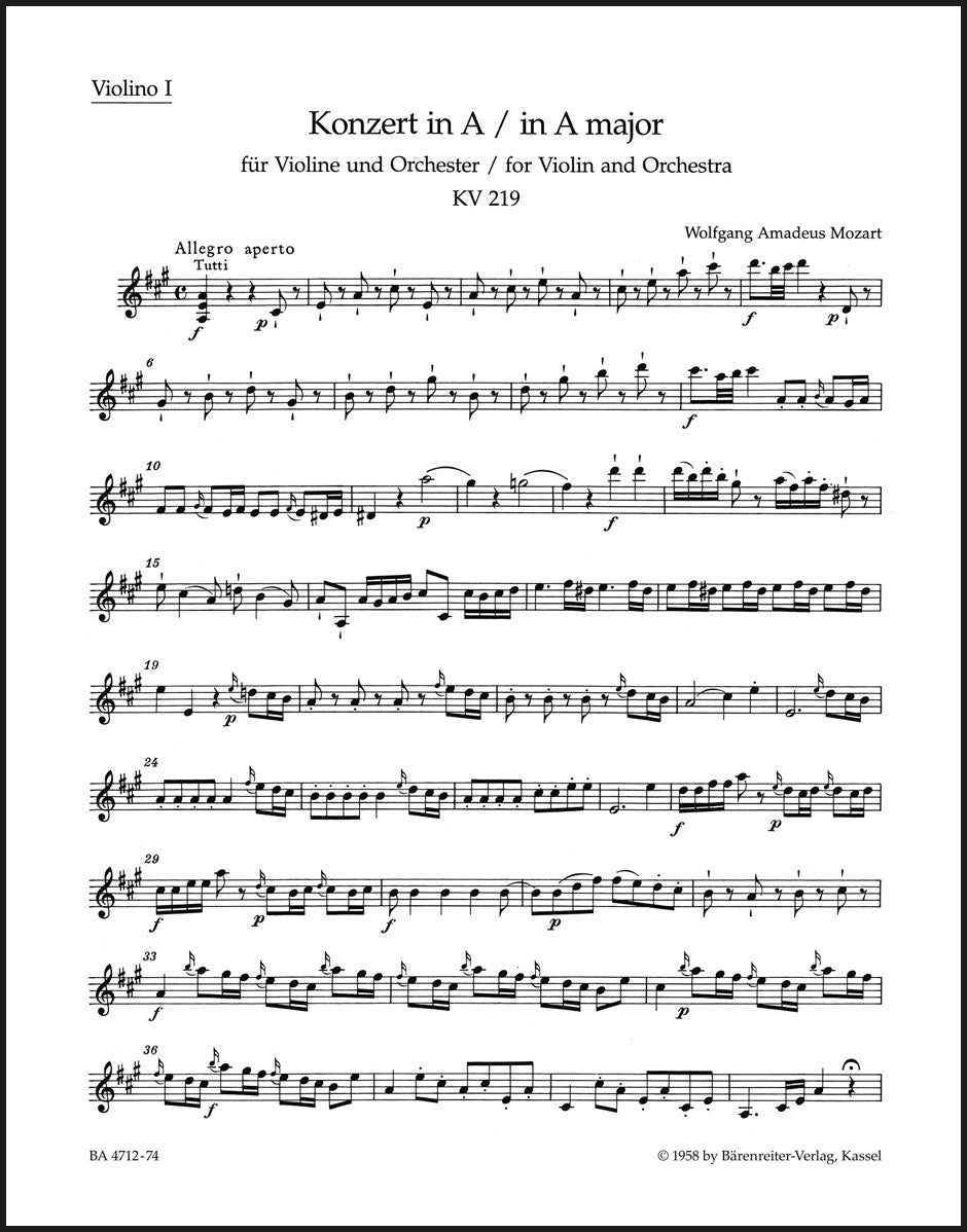 Mozart: Violin Concerto No. 5 in A Major, K. 219 – Ficks Music