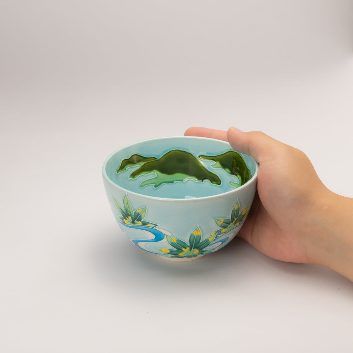 京都 清水焼】抹茶碗 浅葱交趾 竜田川に和歌 一如｜コトポッター