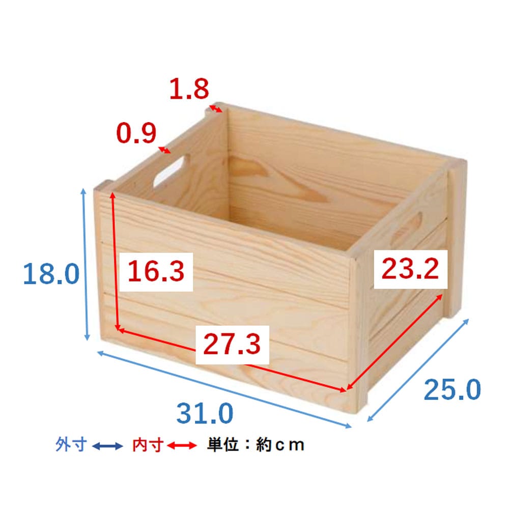 ウッドBOX S ナチュラル 無塗装 外寸：約W310XD250XH180mm WBS01