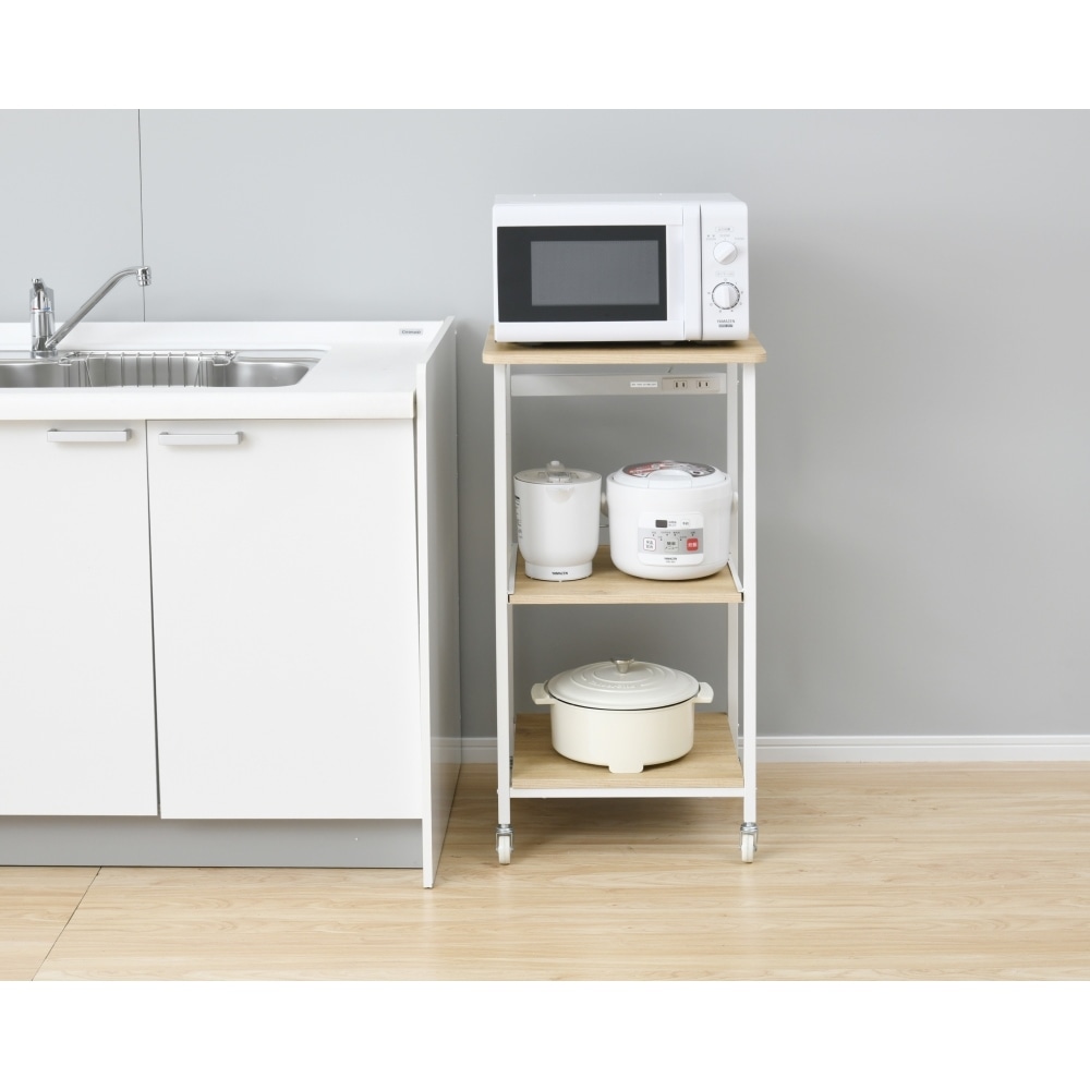 レンジラックロー トルレオ ホワイト/ナチュラル 約幅48X奥行45X高さ