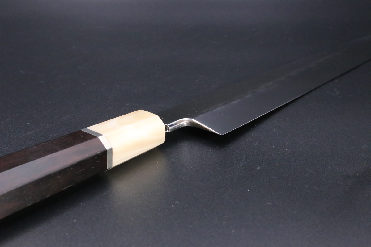 柳刃 青一鋼 300mm 水本焼 波浮かし刃文 全鏡面仕上 池田美和作 刃付