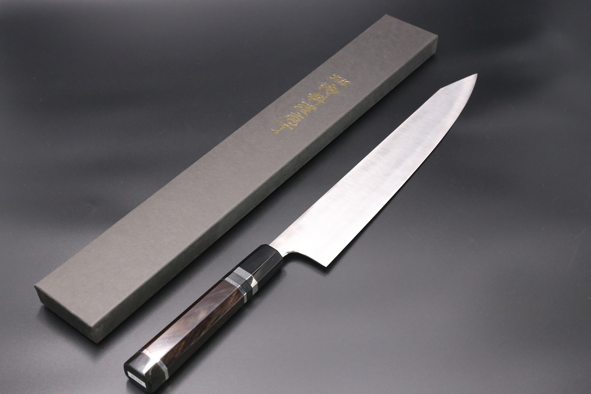 切付和牛刀 薄造り V金10号 360mm 全鋼本焼 八角黒檀柄-歌舞伎ナイフ