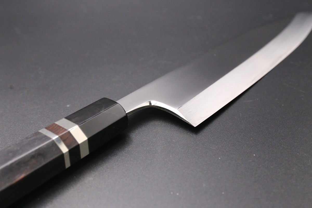 相出刃 V金10号 210mm 全鋼本焼 平鏡面 黒檀柄 鞘付き-歌舞伎ナイフ