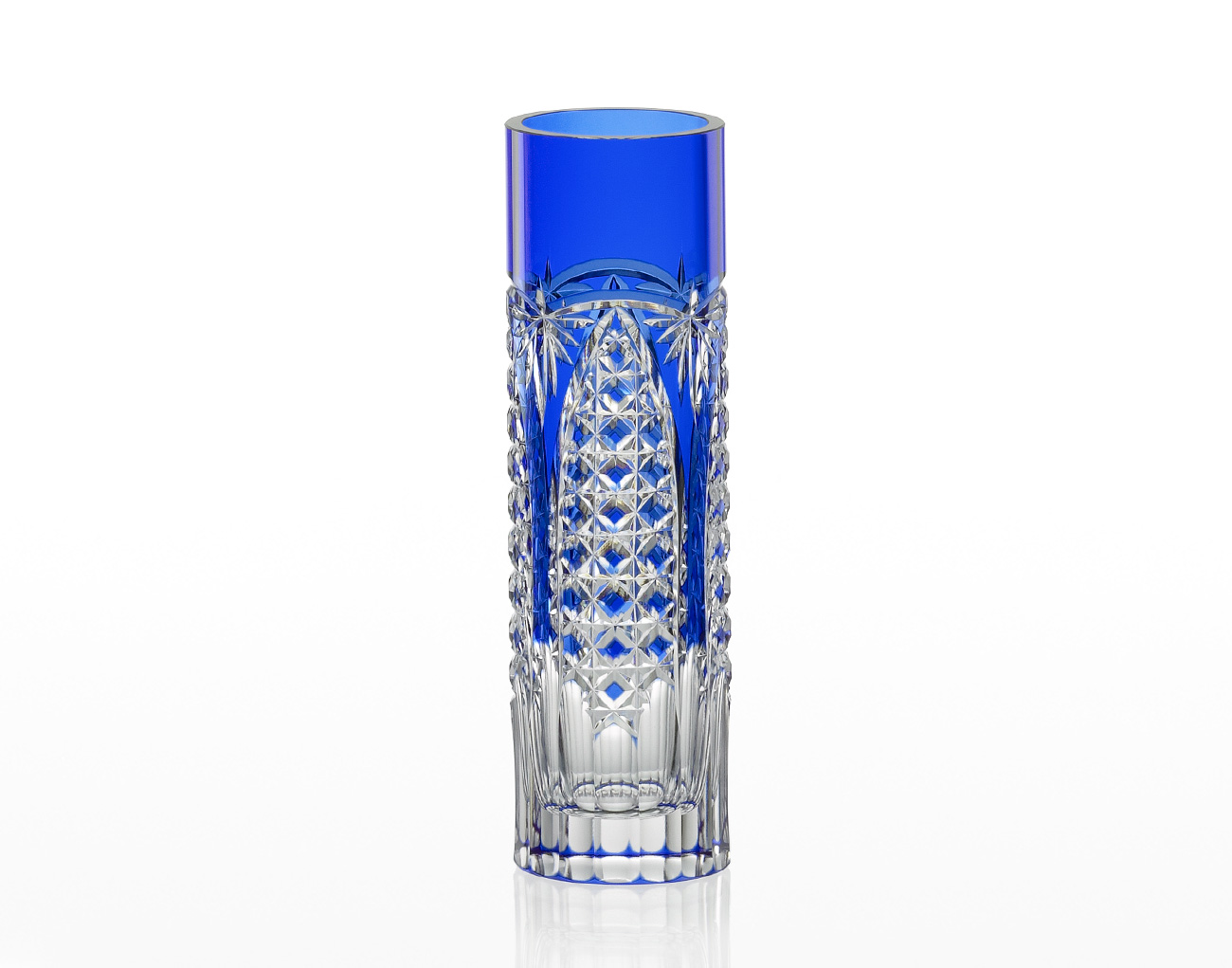 江戸切子 一輪挿＜笹っ葉に四角籠目紋＞ | カガミクリスタル