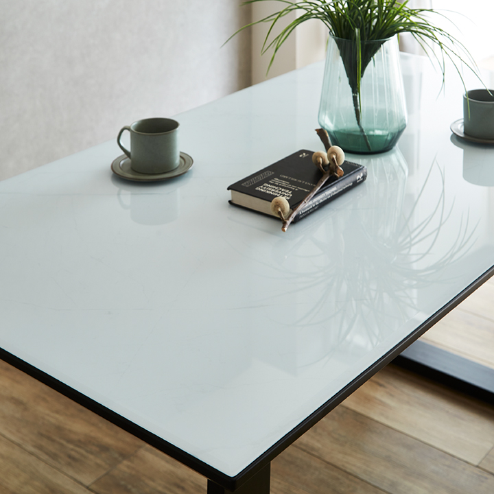 ガラス天板 ダイニングテーブル 幅150cm 2本脚 マーブルの通販情報