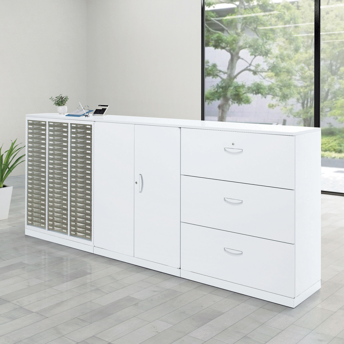 4段ラテラルキャビネット KW45シリーズ 幅900 奥行450 H1050 KW45