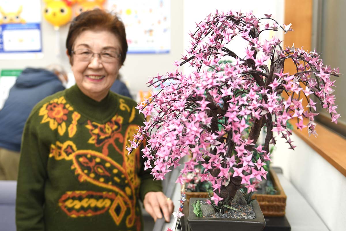 折り鶴3千羽「桜」満開 鎌倉の90歳女性が新聞紙使い 腰越郵便局で