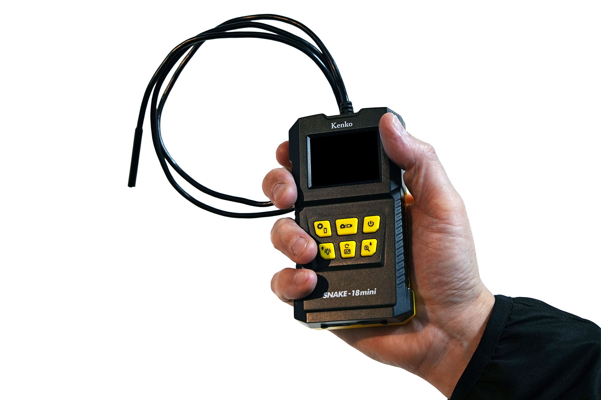 手の届かない狭い所や高い所でも動画・静止画が撮れる、LEDライト付き