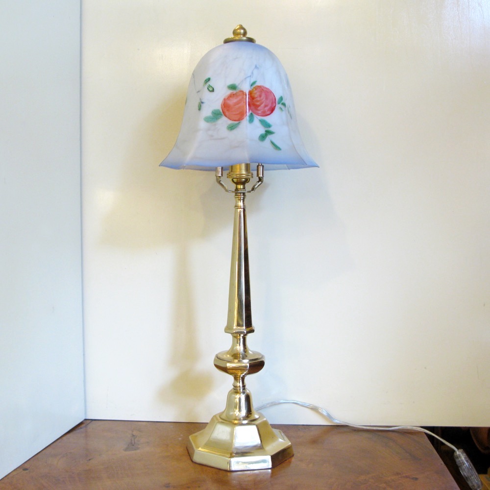 イギリス アンティーク ハンドペイントガラスシェード＆ブラス